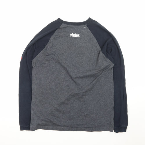 Etnies Men's Grey Long Sleeve Crew Neck Graphic T-Shirt M