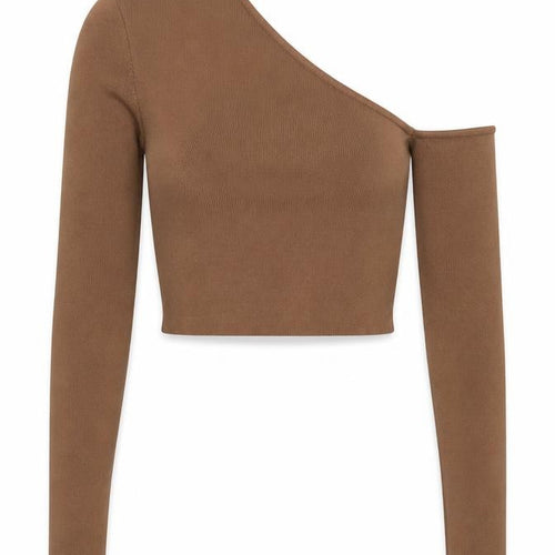Zara Women Brown One Shoulder Cropped Slim Fit Top Size S