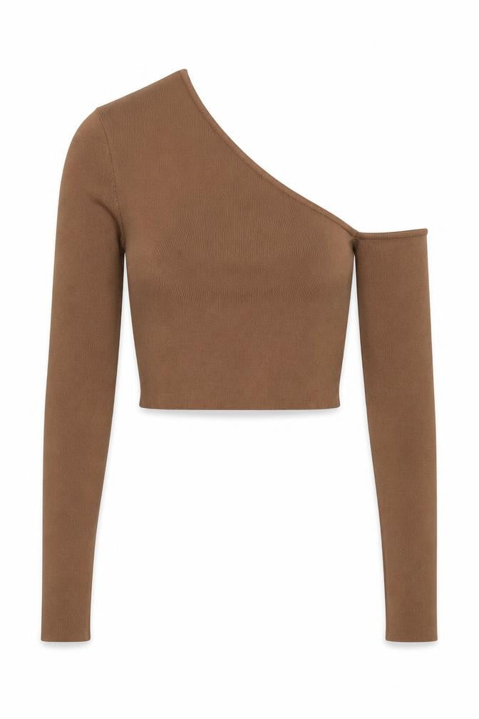 Zara Women Brown One Shoulder Cropped Slim Fit Top Size S