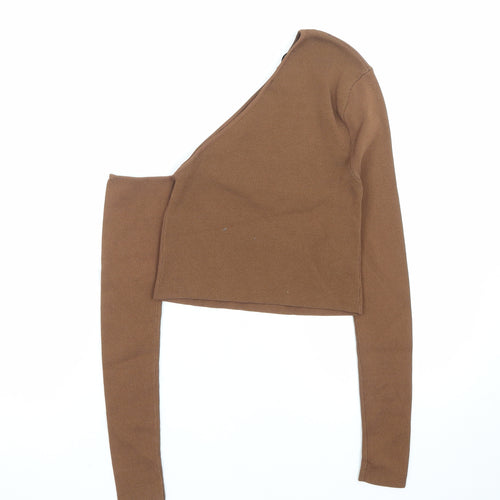 Zara Women Brown One Shoulder Cropped Slim Fit Top Size S