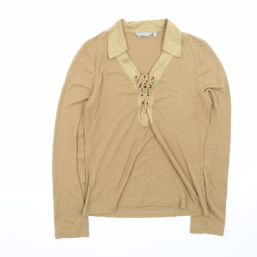 Marks and Spencer Per Una Women’s Beige Lace Up Long Sleeve Blouse UK 12