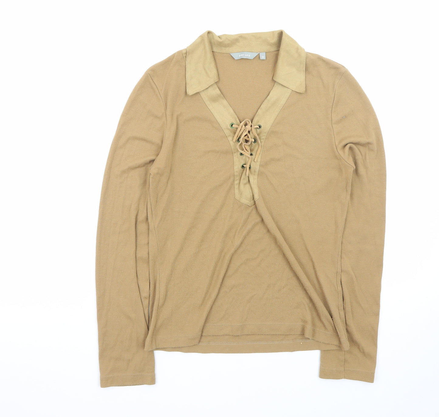 Marks and Spencer Per Una Women’s Beige Lace Up Long Sleeve Blouse UK 12