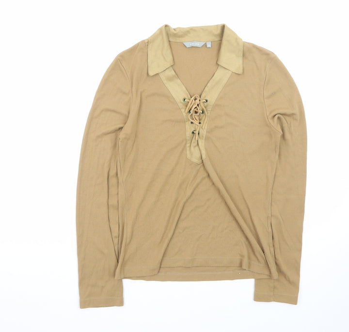 Marks and Spencer Per Una Women’s Beige Lace Up Long Sleeve Blouse UK 12