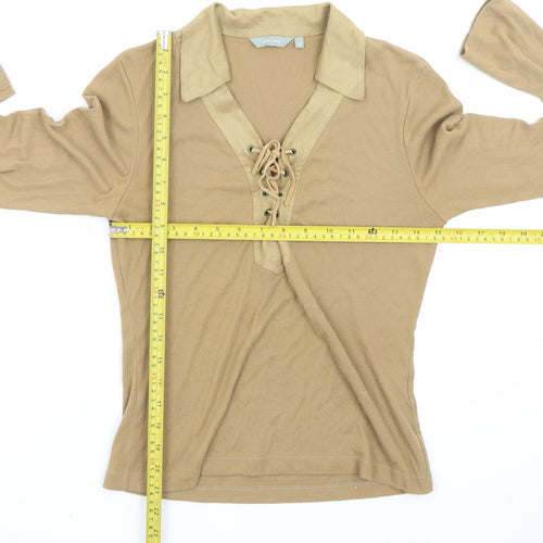 Marks and Spencer Per Una Women’s Beige Lace Up Long Sleeve Blouse UK 12