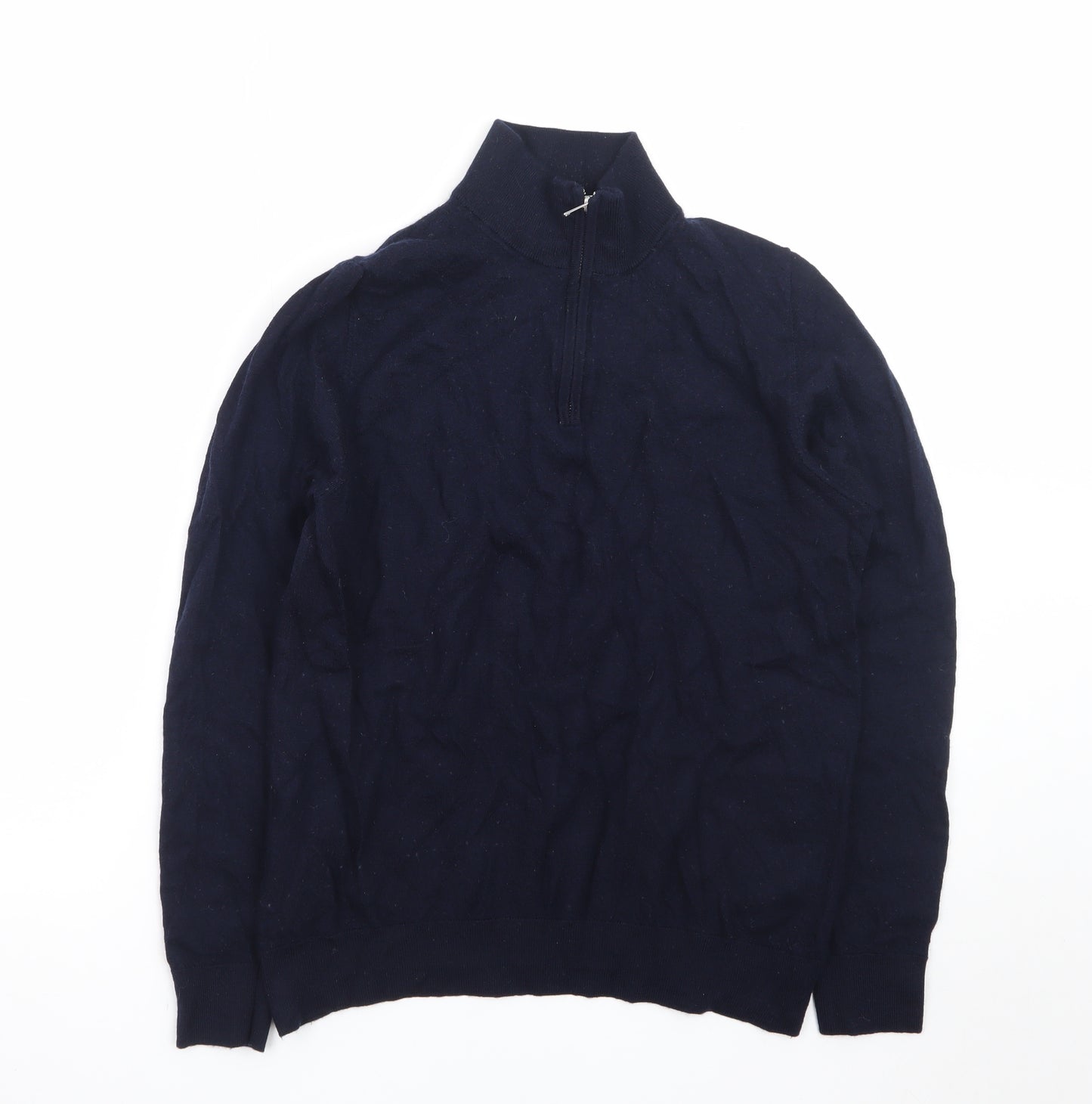 Marks and Spencer Men’s Blue Merino Wool 1/2 Zip Jumper Medium