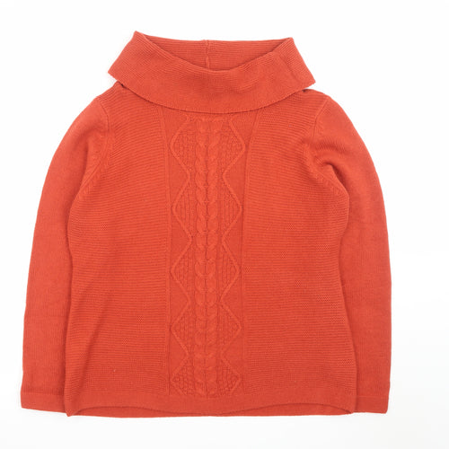 ISLE Essentials Women's Orange Cowl Neck Cable Knit Jumper Size 18-20