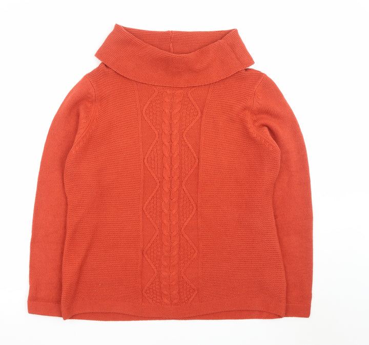 ISLE Essentials Women's Orange Cowl Neck Cable Knit Jumper Size 18-20