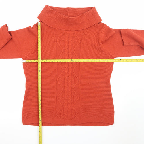 ISLE Essentials Women's Orange Cowl Neck Cable Knit Jumper Size 18-20