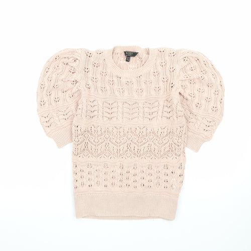 Lipsy Women Beige Puff Sleeve Knit Jumper Size 10