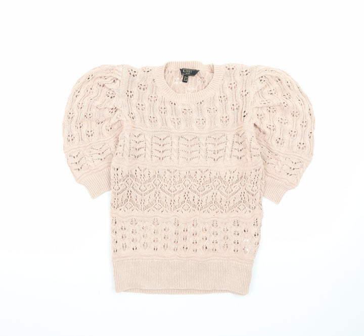 Lipsy Women Beige Puff Sleeve Knit Jumper Size 10