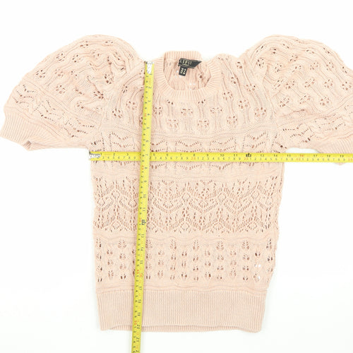 Lipsy Women Beige Puff Sleeve Knit Jumper Size 10