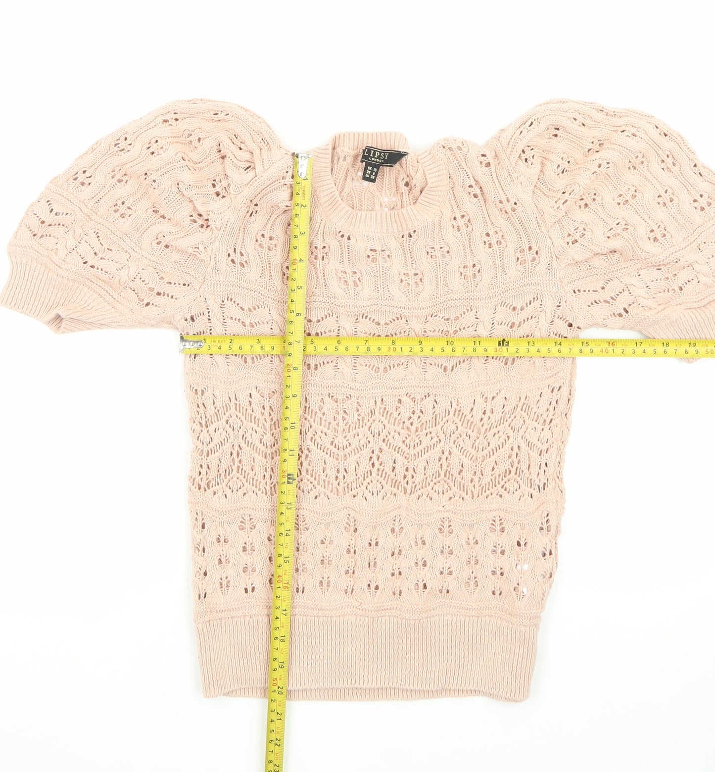 Lipsy Women Beige Puff Sleeve Knit Jumper Size 10