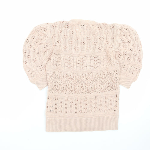 Lipsy Women Beige Puff Sleeve Knit Jumper Size 10
