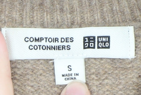 Comptoir des Cotonniers Women Beige Wool Cashmere Crew Neck Pullover S