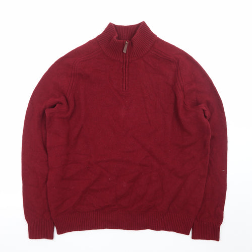 Lands' End Men's Red Lambswool 1/2 Zip High Neck Jumper Size L