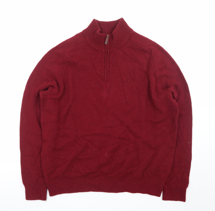 Lands' End Men's Red Lambswool 1/2 Zip High Neck Jumper Size L