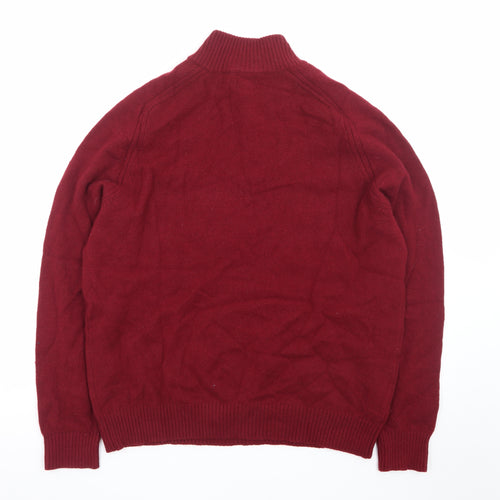 Lands' End Men's Red Lambswool 1/2 Zip High Neck Jumper Size L