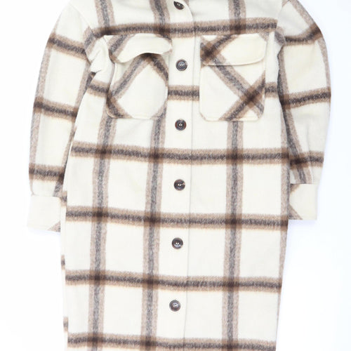 George Women’s Beige Check Button Shacket Jacket XS Relaxed Fit