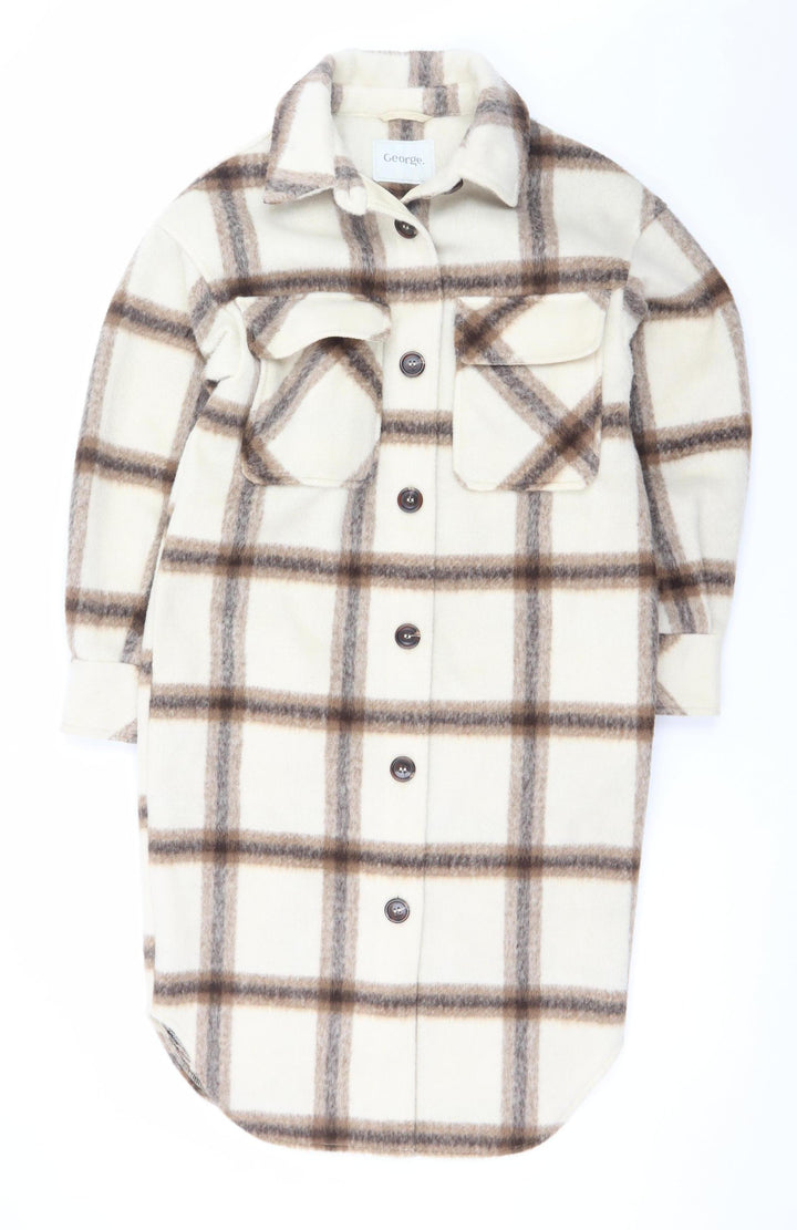 George Women’s Beige Check Button Shacket Jacket XS Relaxed Fit