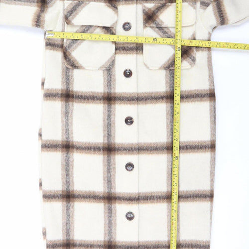George Women’s Beige Check Button Shacket Jacket XS Relaxed Fit