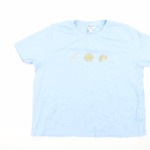 Marks and Spencer Women's Blue Beaded Seashell Cotton T-Shirt Size 20