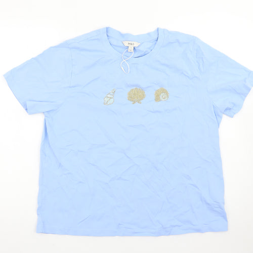 Marks and Spencer Women's Blue Beaded Shell T-Shirt Size 16