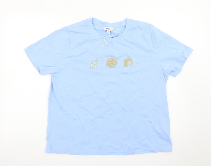 Marks and Spencer Women's Blue Beaded Shell T-Shirt Size 16