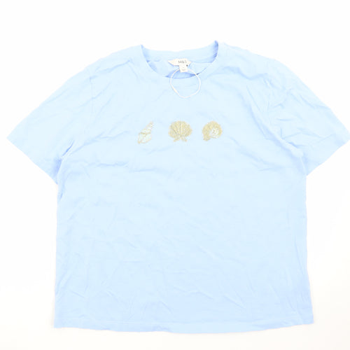 Marks and Spencer Women's Blue Embroidered Shell T-Shirt Size 14