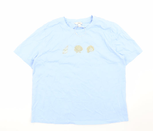 Marks and Spencer Women's Blue Embroidered Shell T-Shirt Size 14
