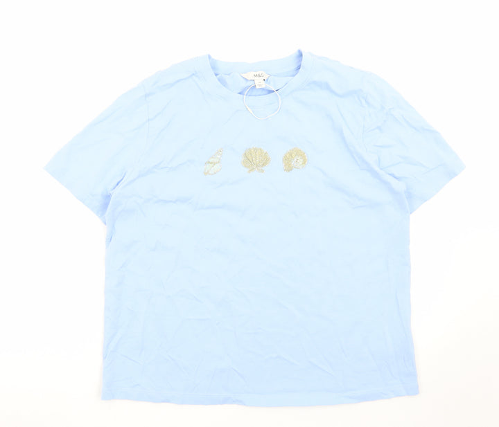 Marks and Spencer Women's Blue Embroidered Shell T-Shirt Size 14