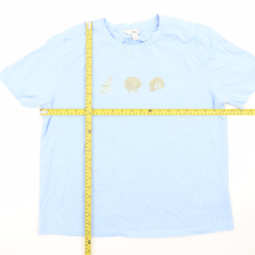 Marks and Spencer Women's Blue Embroidered Shell T-Shirt Size 14