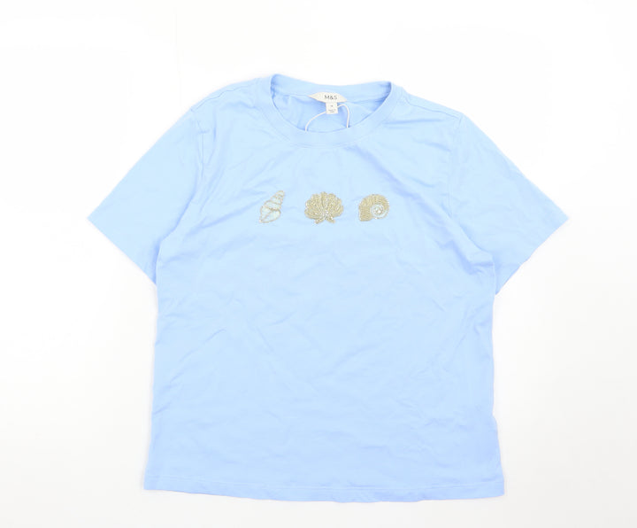 Marks and Spencer Womens Blue Beaded Shell T-Shirt Size 10
