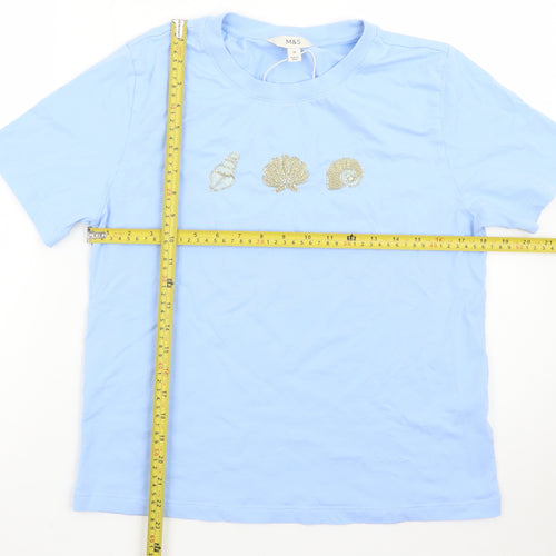 Marks and Spencer Womens Blue Beaded Shell T-Shirt Size 10