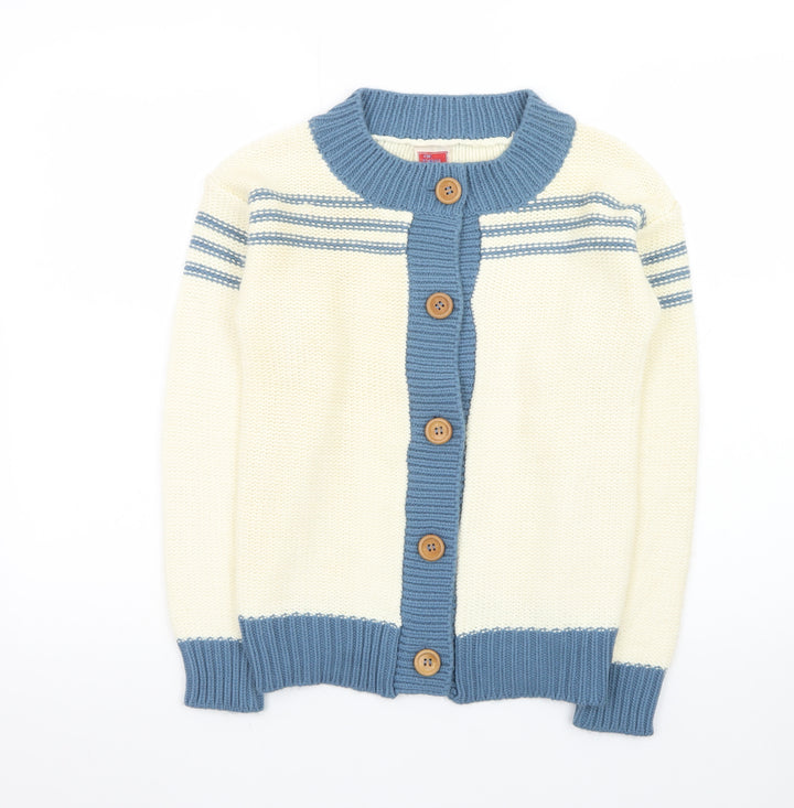 The Final Touch Women’s Ivory Blue Knit Button Cardigan M