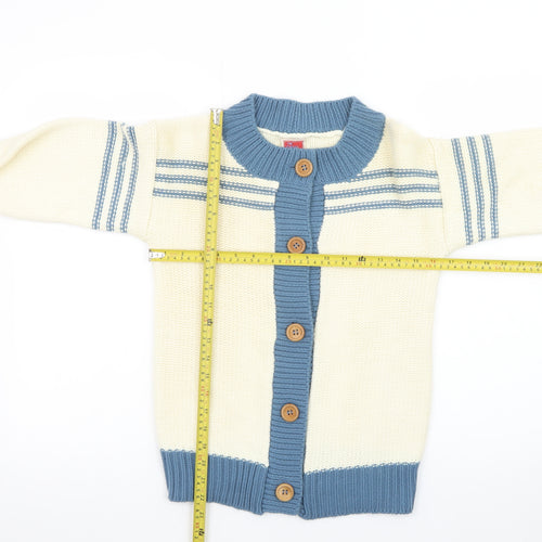 The Final Touch Women’s Ivory Blue Knit Button Cardigan M