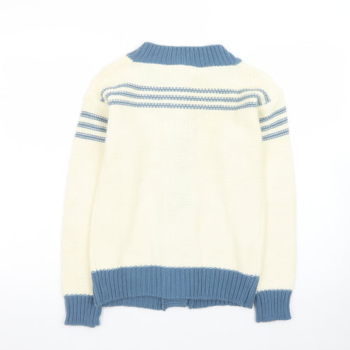 The Final Touch Women’s Ivory Blue Knit Button Cardigan M