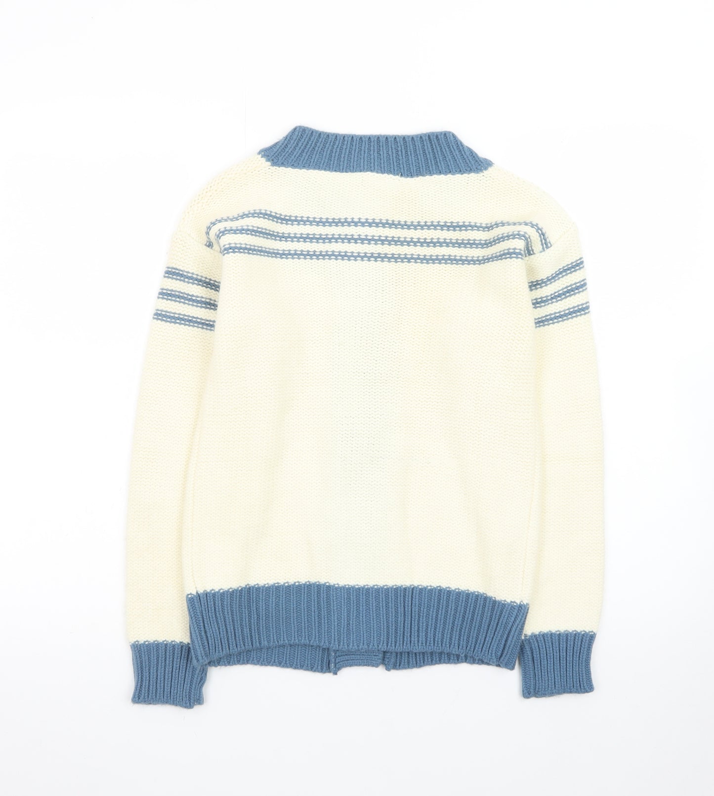 The Final Touch Women’s Ivory Blue Knit Button Cardigan M
