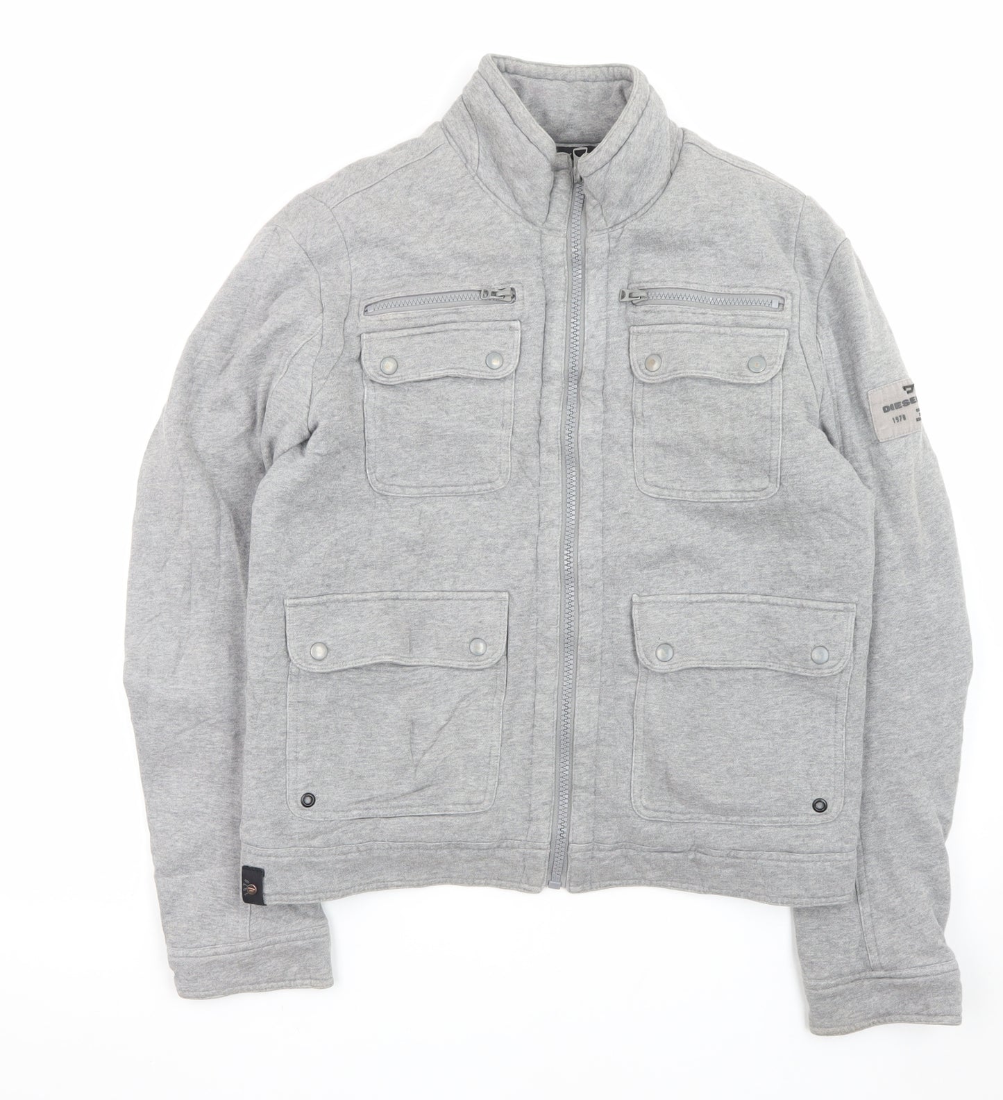Diesel Men’s Grey Cotton Bomber Jacket Size L Regular Fit