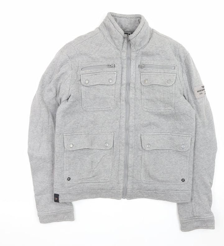 Diesel Men’s Grey Cotton Bomber Jacket Size L Regular Fit