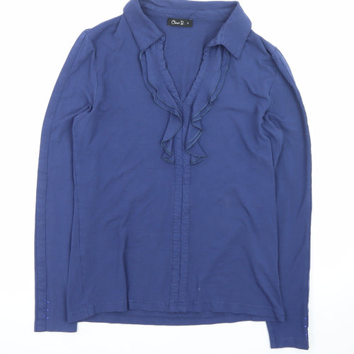 Oscar B. Women’s Blue Ruffle Long Sleeve Cotton Blend Blouse Size S
