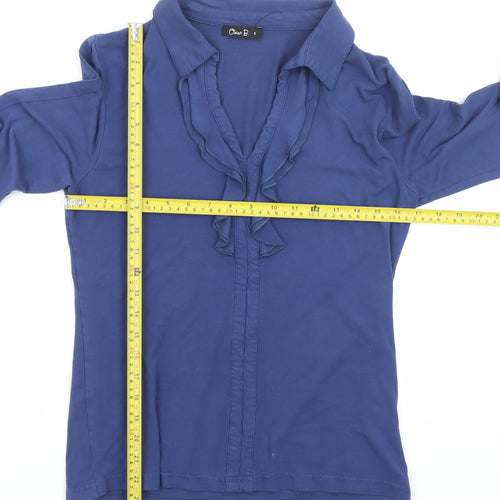 Oscar B. Women’s Blue Ruffle Long Sleeve Cotton Blend Blouse Size S