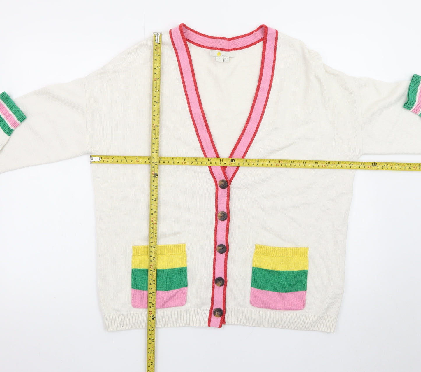 Boden Women’s Multicoloured Cotton V-Neck Cardigan Size 16