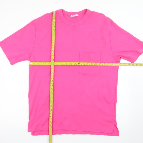 Zara Women Pink Relaxed Fit Cotton Crew Neck T-Shirt Size 14