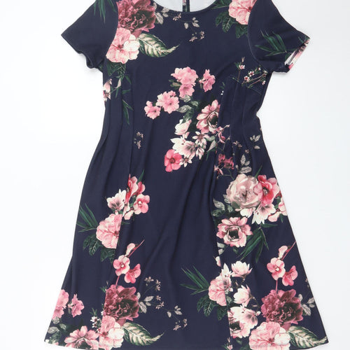 Dorothy Perkins Women's Blue Floral A-Line Dress Size 10