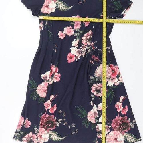 Dorothy Perkins Women's Blue Floral A-Line Dress Size 10