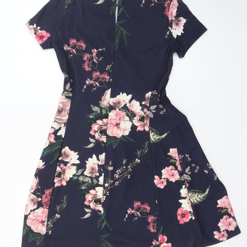 Dorothy Perkins Women's Blue Floral A-Line Dress Size 10