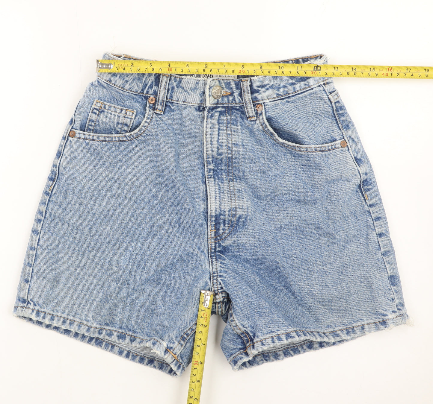 Zara Women Blue High Rise Mom Denim Shorts Size 8