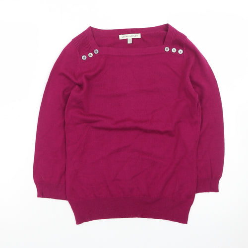 Laura Ashley Women's Pink Boat Neck Button Trim Cotton Jumper Size 8