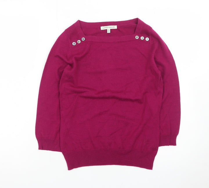 Laura Ashley Women's Pink Boat Neck Button Trim Cotton Jumper Size 8