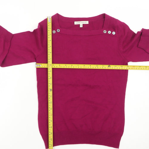 Laura Ashley Women's Pink Boat Neck Button Trim Cotton Jumper Size 8
